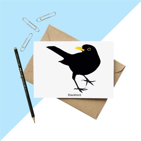 Blackbird Greetings Card Bird Print Bird Design Fun Etsy Uk