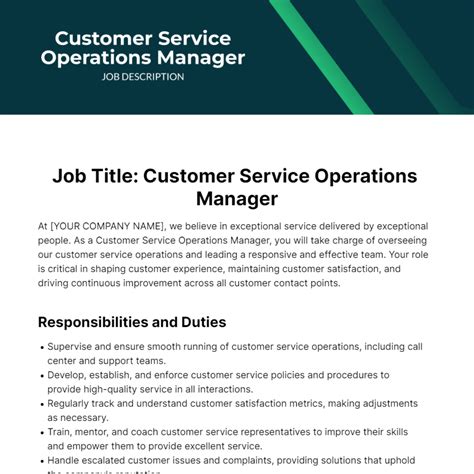 Free Customer Service Operations Manager Job Description Template