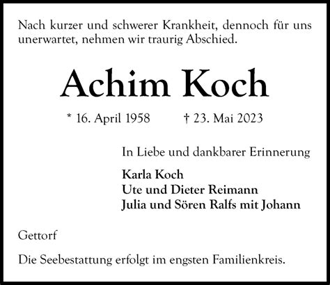 Traueranzeigen Von Achim Koch Trauer Anzeigen De