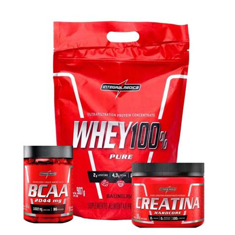 Kit Whey Protein 100 Concentrado Creatina 150g Bcaa 2044 90 Caps