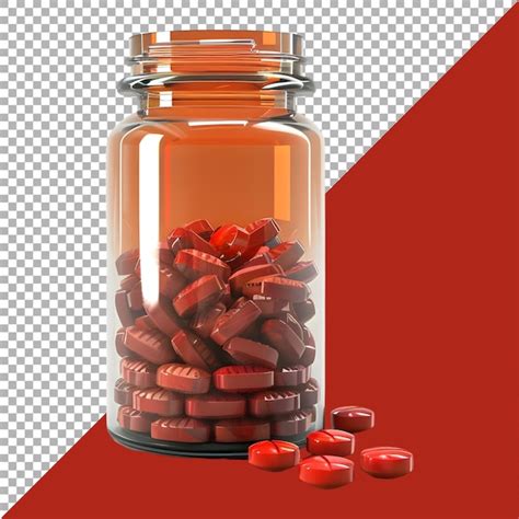 Renderización 3d de una pastilla de medicina en un frasco en un fondo