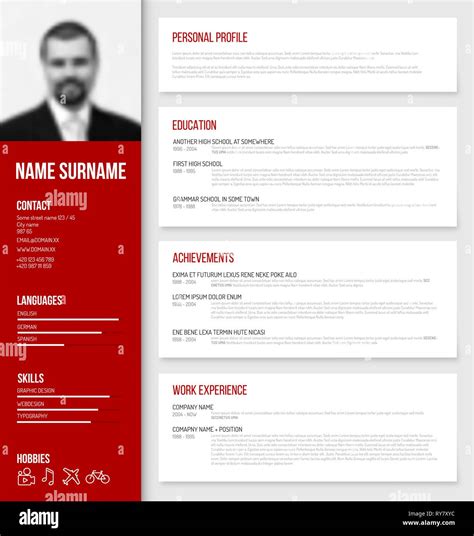 Vector Minimalist Cv Resume Template Design With Profile Photo Red