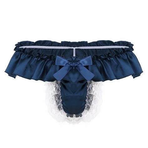 Freebily Mens Shiny Satin Ruffled Frilly Lace Sissy Thong Flutter