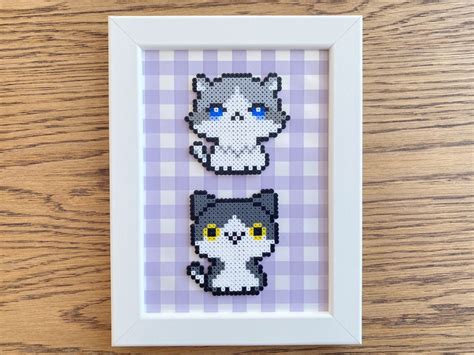 Kawaii Cats Perler Beads Art Can Be Fridge Magnet Keychain Etsy