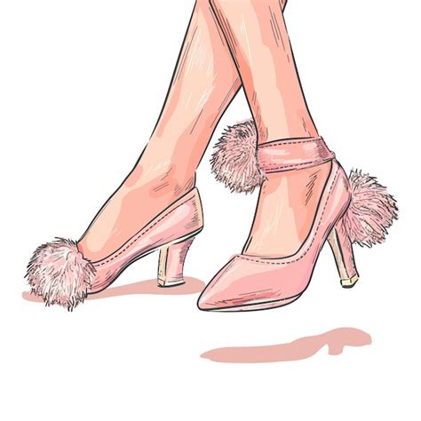 Un Dibujo De Zapatos De Mujer Con Pelaje En La Parte Inferior Vector