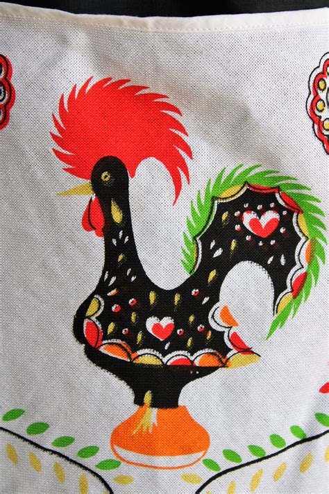 Vintage 1980s 1990s Full Apron With Rooster Toadstool Farm Vintage