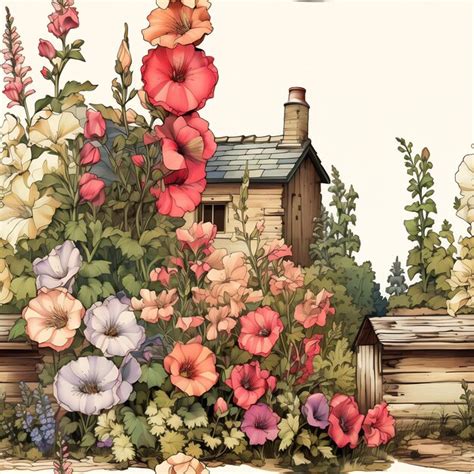 Premium AI Image | a painting of flowers and a house with a house in ...