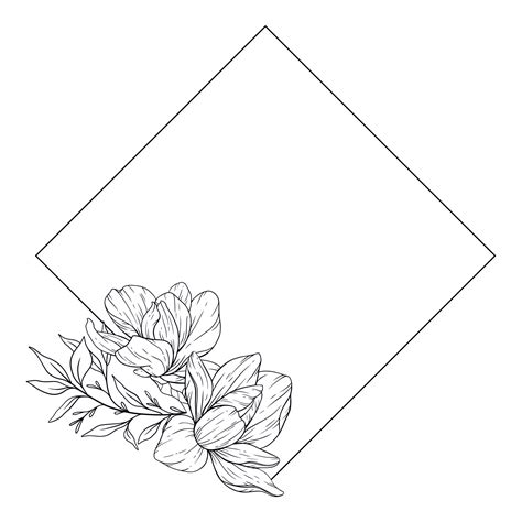 Magnolia Line Drawing Black And White Floral Frames Floral Line Art