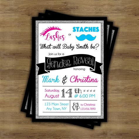 Staches Or Lashes Gender Reveal Invitation Printable Lashes