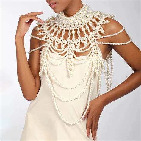 Vintage Wedding Dress Pearl Shoulder Chain Jewelry Handmade Imitation