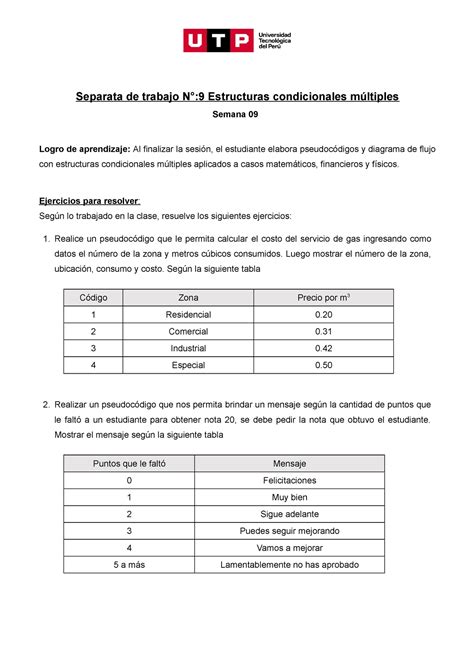 S S Estructura Condicional M Ltiple Separata De Trabajo N