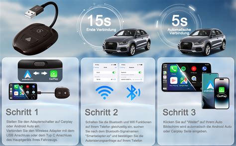 CarPlay Android Auto Wireless Adapter, 2 in 1 Wireless Carplay Adapter ...