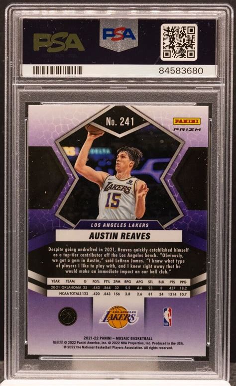 84583680 AUSTIN REAVES 2021 Panini Mosaic 241 Green Prizm RC Rookie PSA