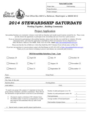 Fillable Online Bellevuewa Stewardship Saturdays Application City Of