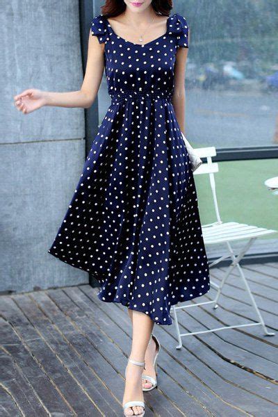 Sweet Sleeveless Scoop Neck Bowknot Design Polka Dot Dress For Women