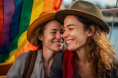Premium AI Image Beautiful Lesbian Couple In A Boat In Amsterdam Celebrating Lgbtq Pride With