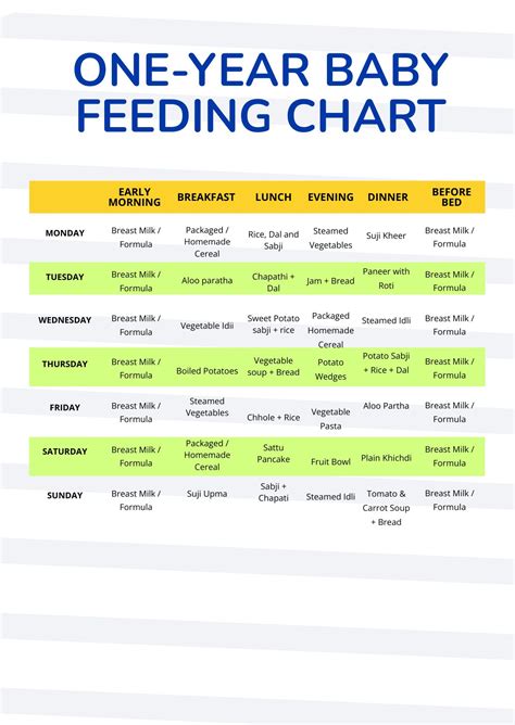 1 Year Old Feeding Chart