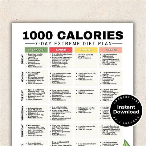 1000 Calorie Diet Menu Plan 7 Days Printable