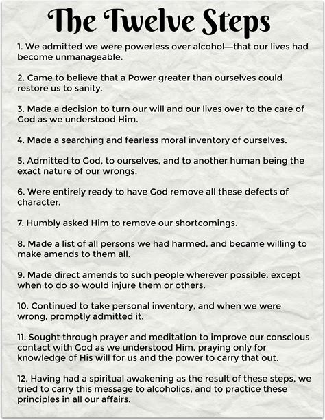 12 Steps Printable