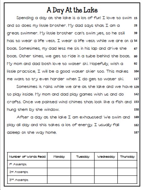 1st Grade First Grade Fluency Passages Printable