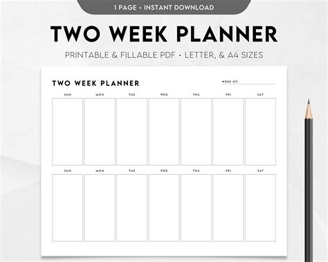 2 Week Calendar Free Printable