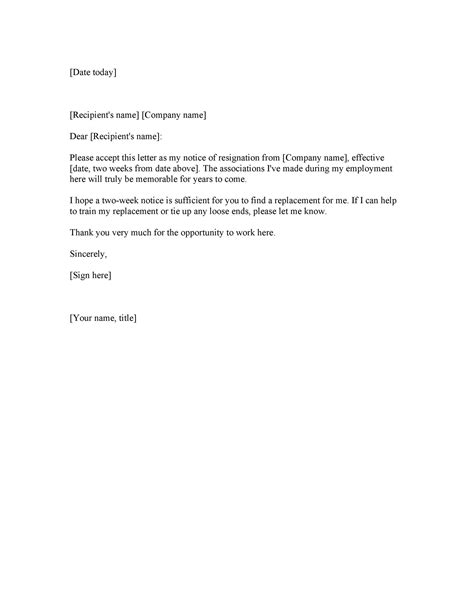 2 Weeks Notice Template Email