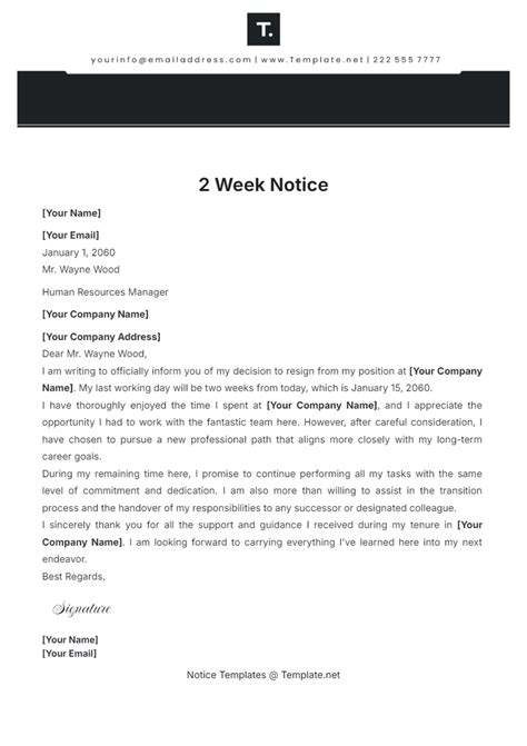 2 Weeks Notice Template Free