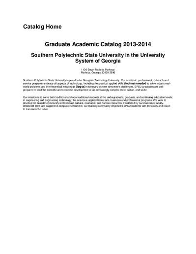 2013-2014 Southern Polytechnic State University Catalogs