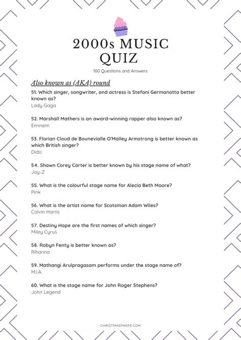 2017-2018 Pop Music Trivia Questions For Kids Printable