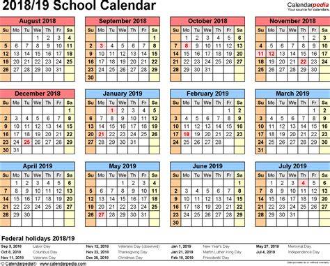 2018 2019 School Calendar Printable Open Offic