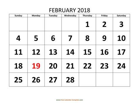 2018 February Calendar Printable Calendar 24 Calendars