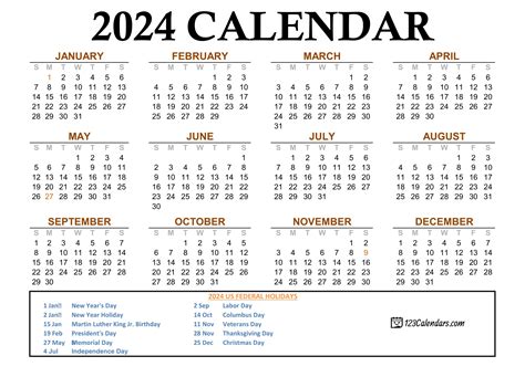 2024 Free Printable Monthly Calendar