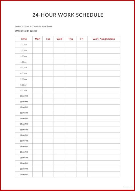24 Hourly Schedule Template