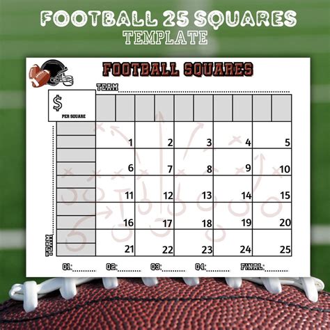 25 Square Football Board Printable