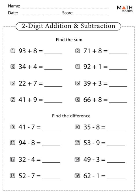 2nd Grade Math Printable And Answer Sheet