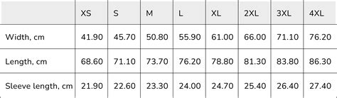 2xl Shirt Size Chart