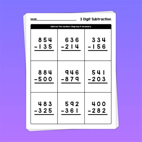 3 Digit Subtraction With Regrouping Printable Games