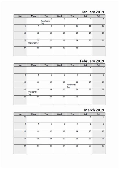 3 Month Calendar Free Printable