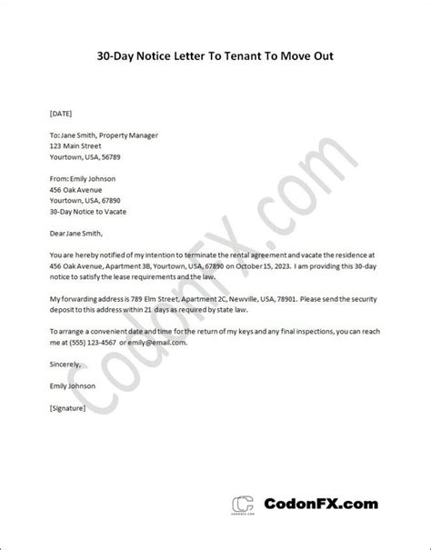 30 Day Notice Moving Out Template