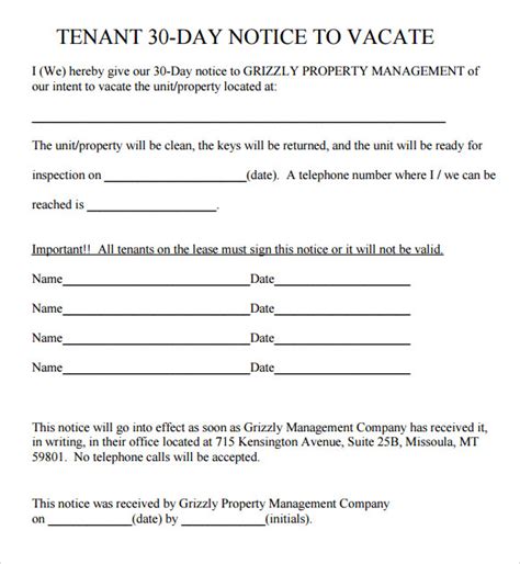 30 Day Notice Template To Tenant