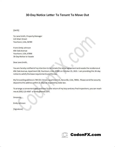 30 Day Notice To Move Out Letter Template