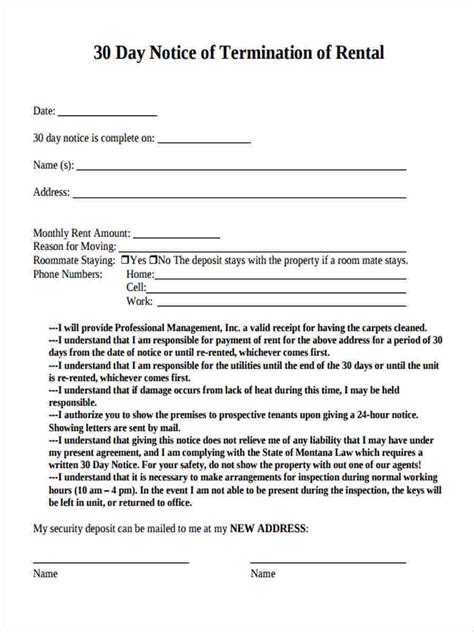 30 Day Tenant Notice Template