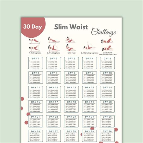 30 Day Waist Trainer Challenge Calendar Printable