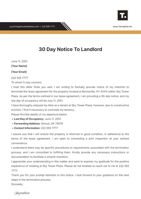 30 Notice To Landlord Template