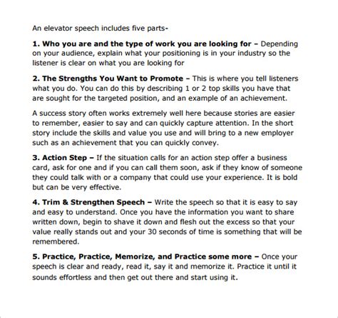 30 Second Elevator Pitch Template