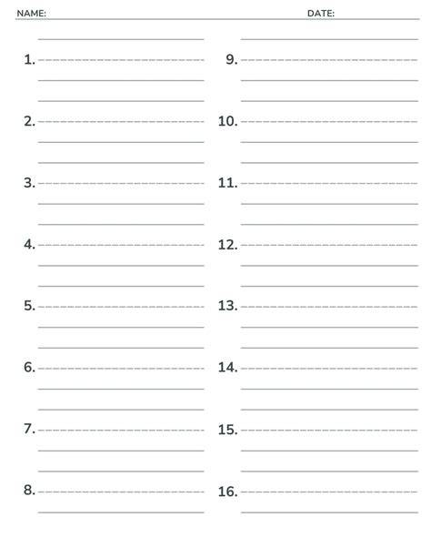 4 Column Printable Lined Paper Numbered 1 100