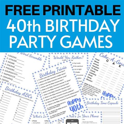 40th Birthday Games Printable