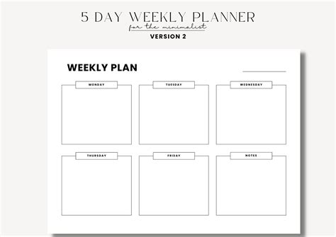 5 Day Weekly Calendar Printable