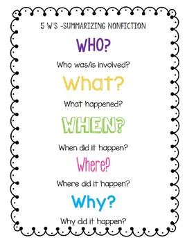5 Ws Anchor Chart