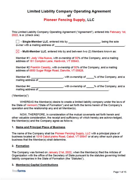 50 50 Llc Operating Agreement Template